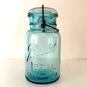 Vintage Ball Ideal Aqua Blue Mason Jar Glass Lid Wire Bail Closure Number 4